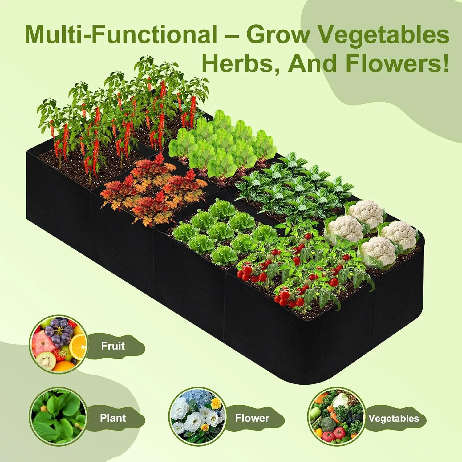 Fabric Raised Garden Bed, 128 Gallon 8 Grids Fabric Planters Grow Bags, Plant Grow Bags for Vegetables, Potatoes & Flowers, Heavy-Duty Planting Bag for Outdoor Gardening, Urban & Backyard Use