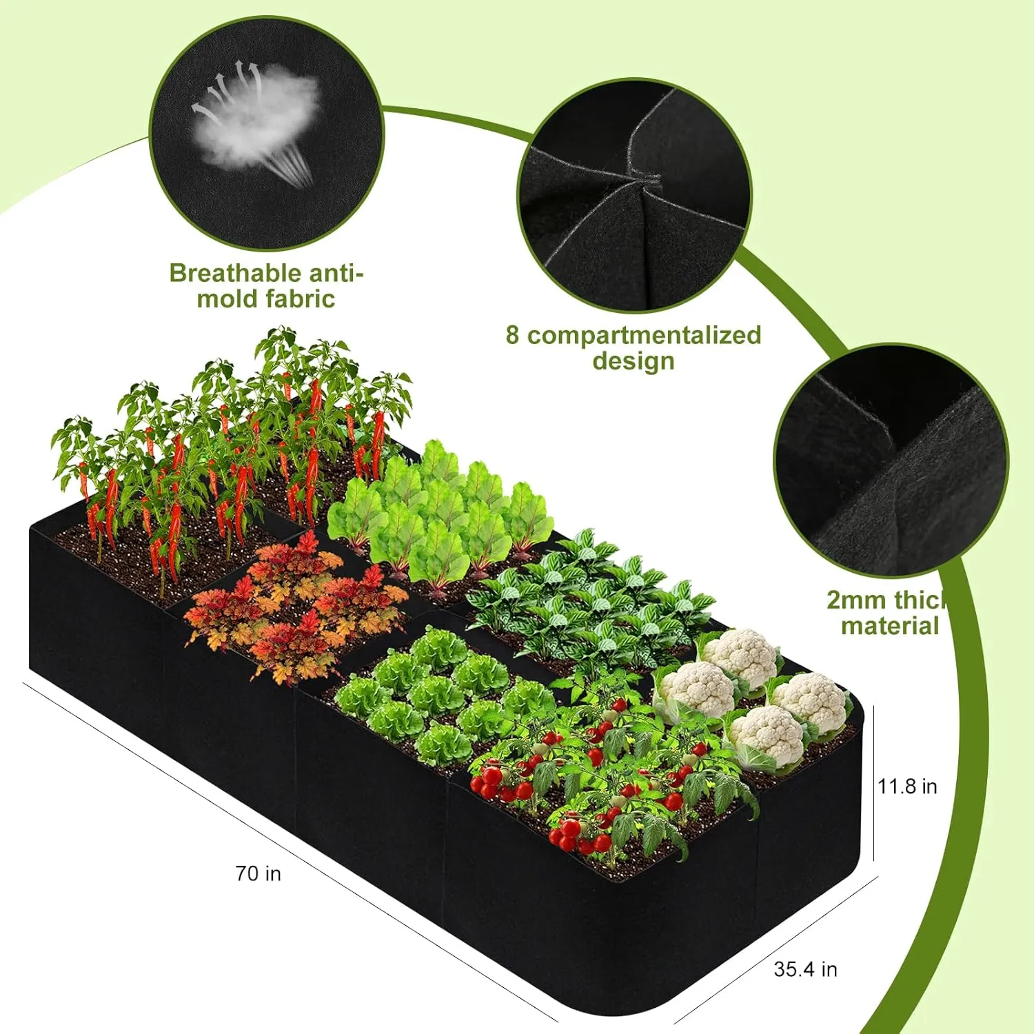Fabric Raised Garden Bed, 128 Gallon 8 Grids Fabric Planters Grow Bags, Plant Grow Bags for Vegetables, Potatoes & Flowers, Heavy-Duty Planting Bag for Outdoor Gardening, Urban & Backyard Use