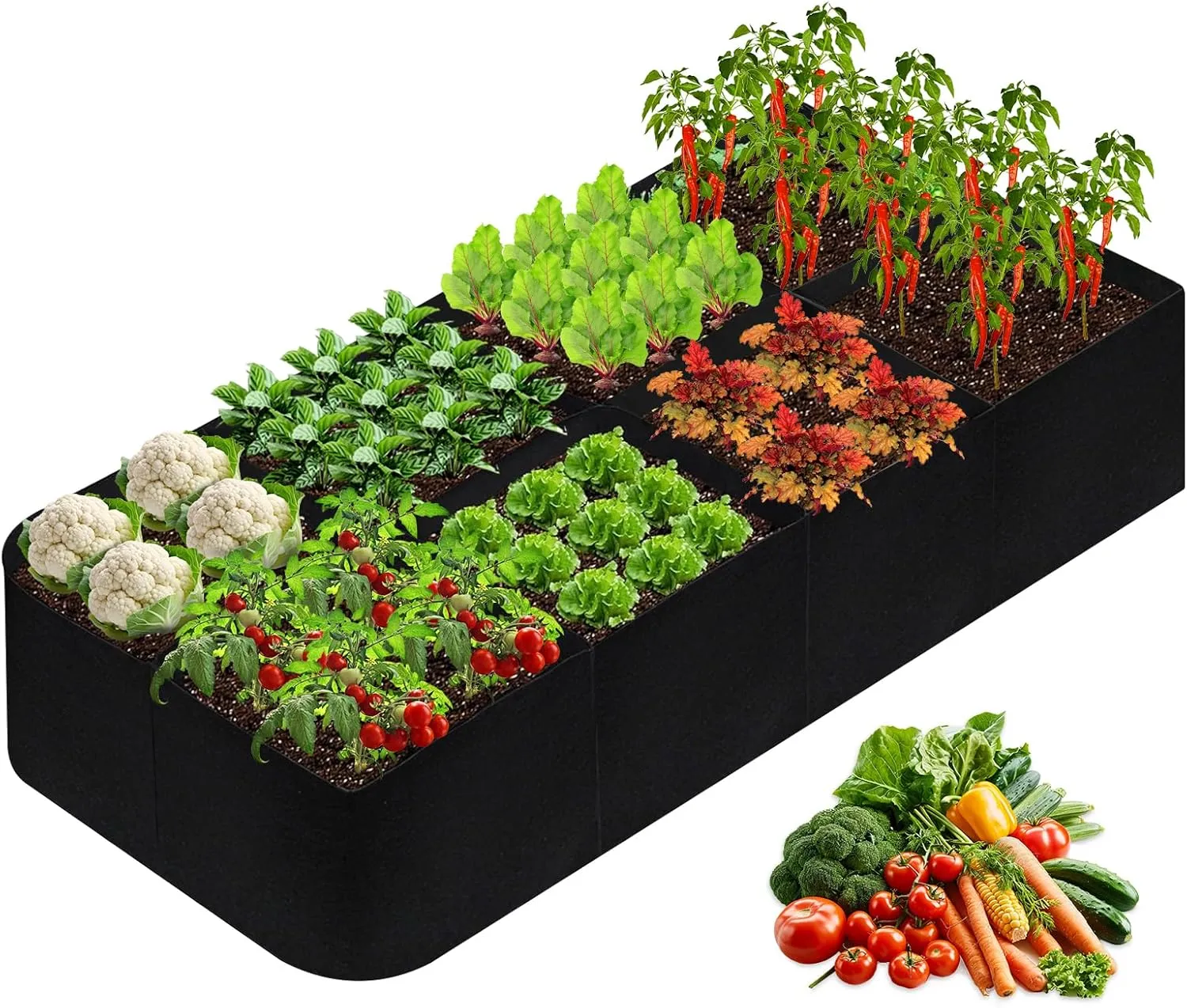 Fabric Raised Garden Bed, 128 Gallon 8 Grids Fabric Planters Grow Bags, Plant Grow Bags for Vegetables, Potatoes & Flowers, Heavy-Duty Planting Bag for Outdoor Gardening, Urban & Backyard Use