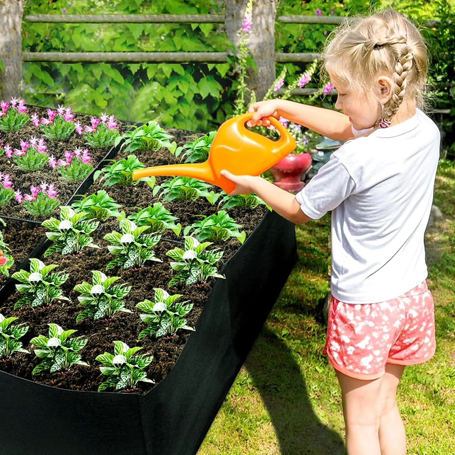 Fabric Raised Garden Bed, Garden Grow Bags, 71 x 35 x 12 Inch, Large Rectangle Raised Planting Grow Bags for Growing Vegetables Potatoes Flowers Planting Container (8Grids)