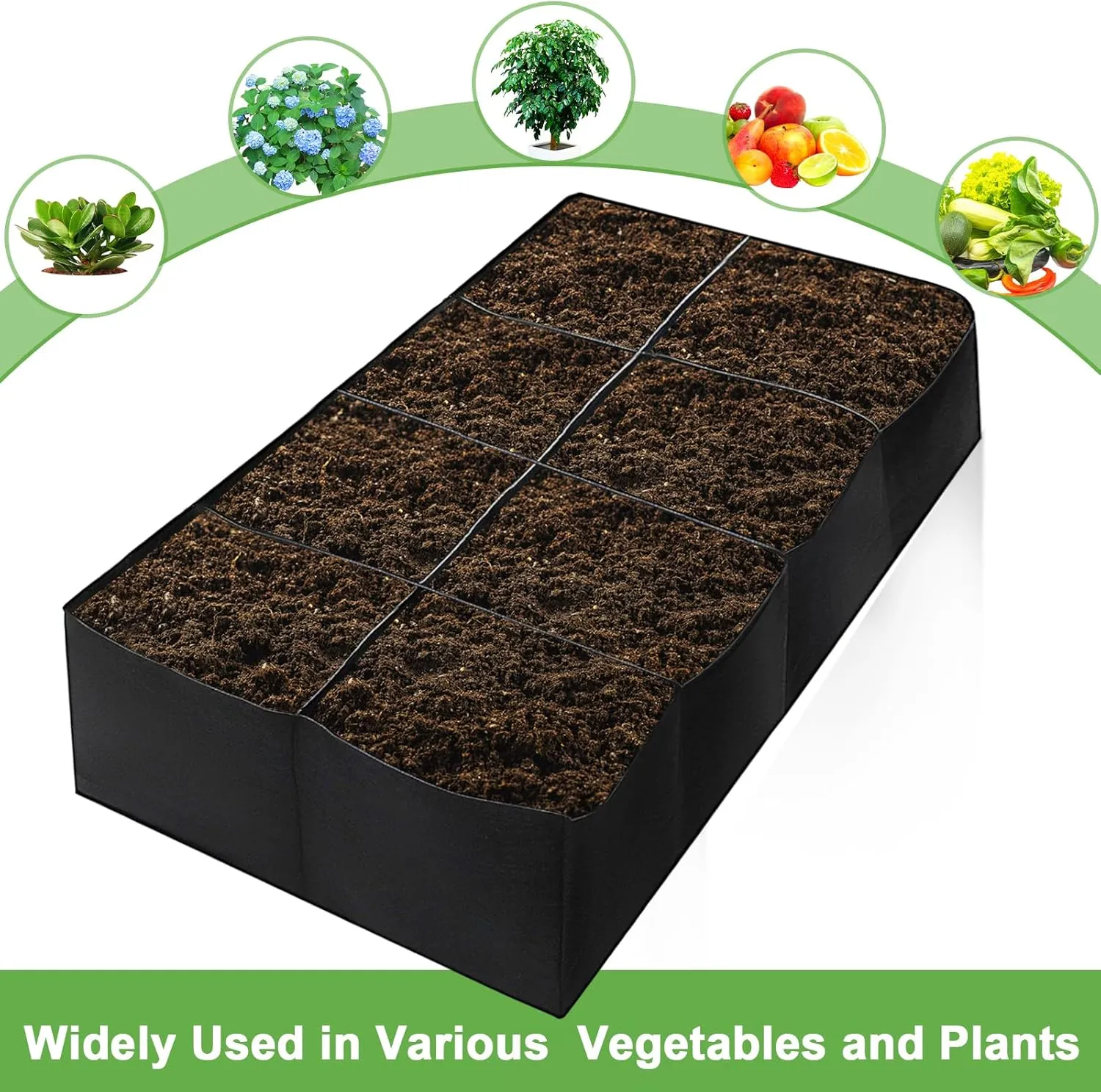 Fabric Raised Garden Bed, Garden Grow Bags, 71 x 35 x 12 Inch, Large Rectangle Raised Planting Grow Bags for Growing Vegetables Potatoes Flowers Planting Container (8Grids)