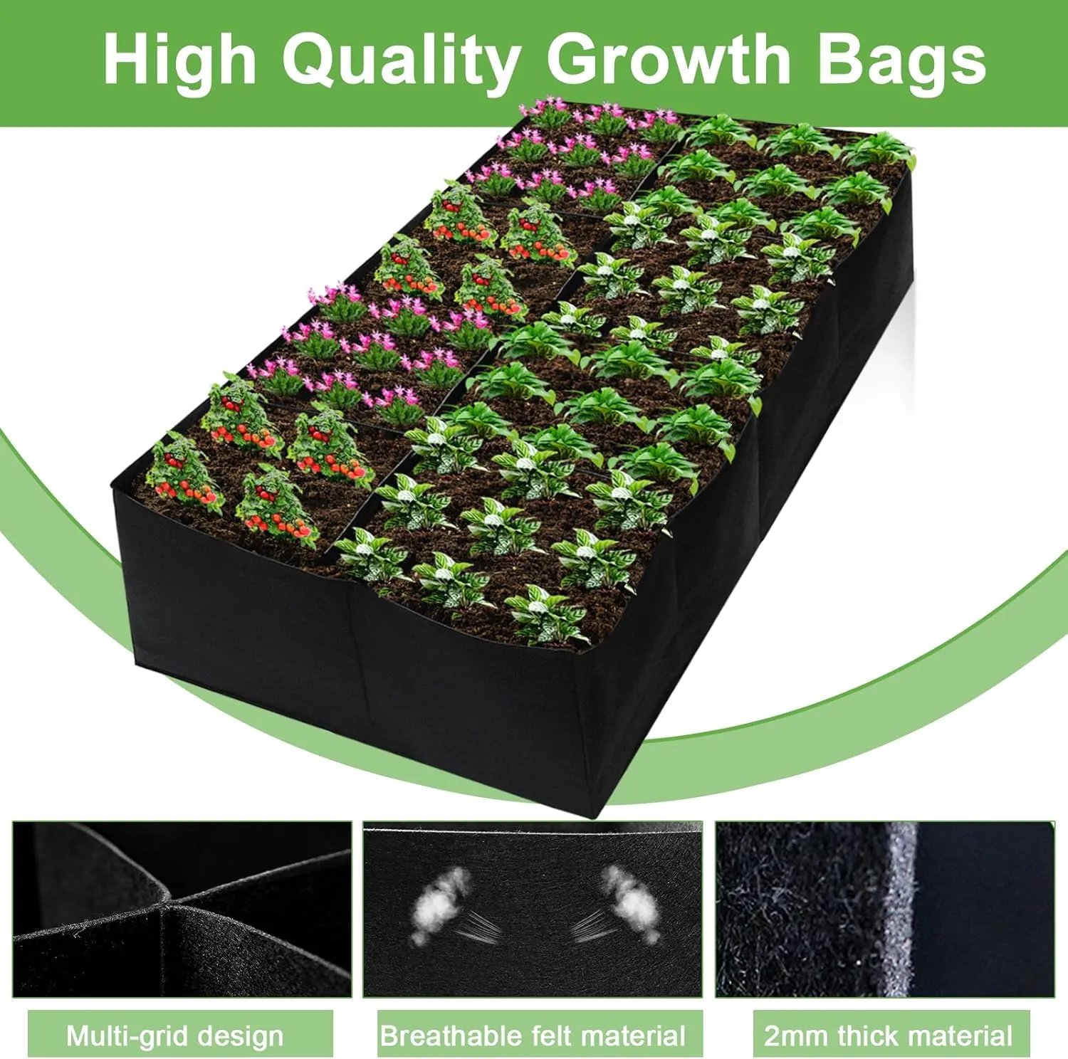 Fabric Raised Garden Bed, Garden Grow Bags, 71 x 35 x 12 Inch, Large Rectangle Raised Planting Grow Bags for Growing Vegetables Potatoes Flowers Planting Container (8Grids)