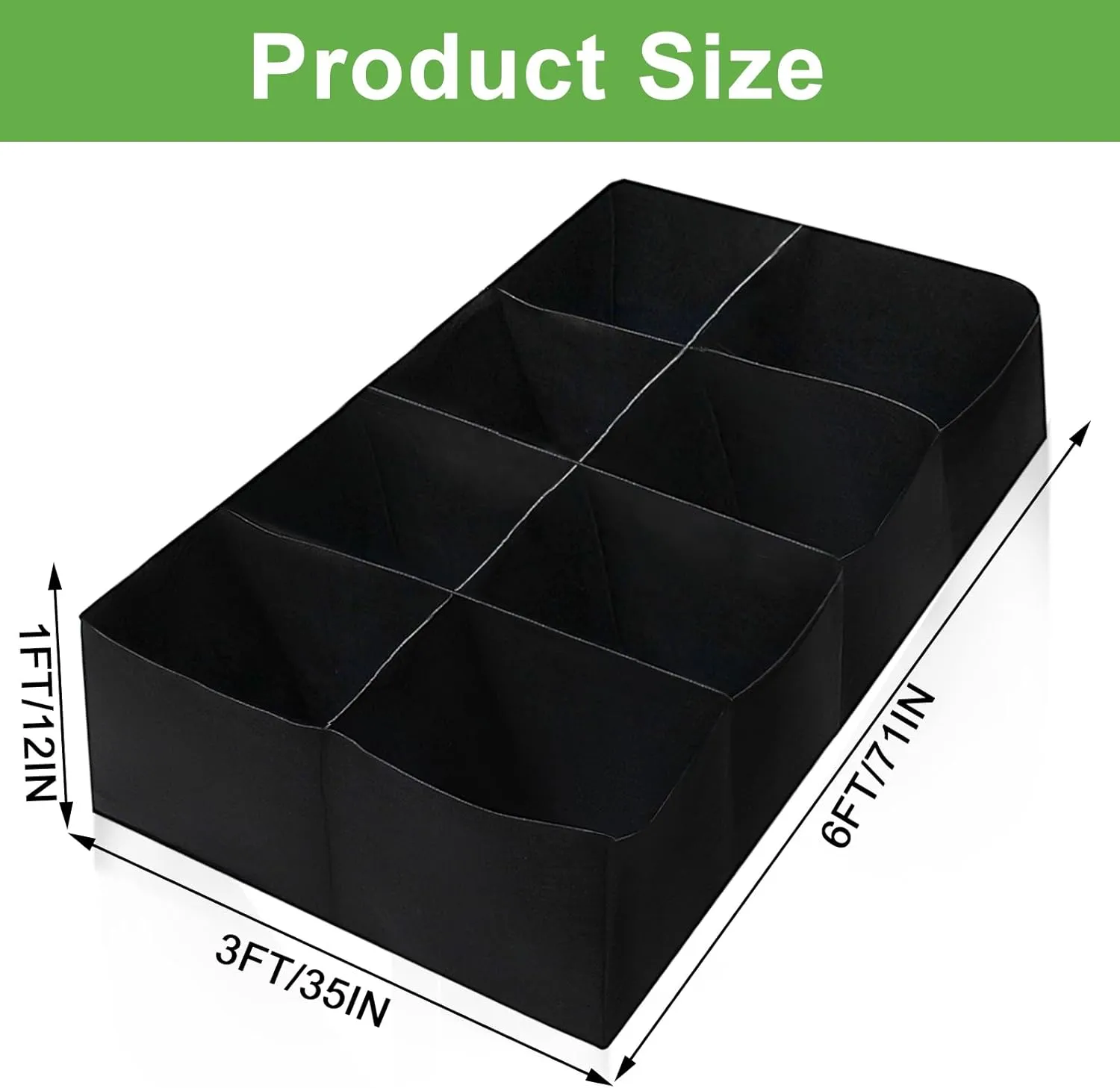 Fabric Raised Garden Bed, Garden Grow Bags, 71 x 35 x 12 Inch, Large Rectangle Raised Planting Grow Bags for Growing Vegetables Potatoes Flowers Planting Container (8Grids)