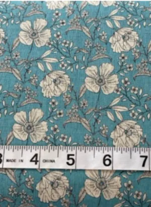 Fabric - Yuwa - (50) Floral on Aqua