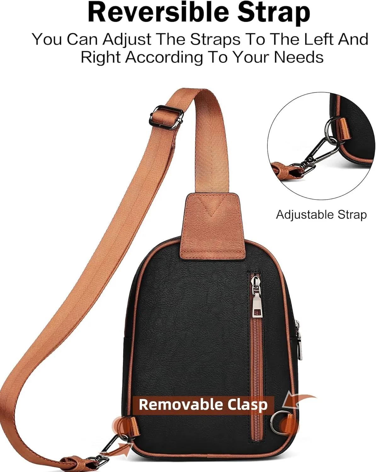 FADEON Sling Bags for Women Crossbody Bags, Designer PU Leather Sling Purse Multi-Pocket Packs with Card Slot Black Brown