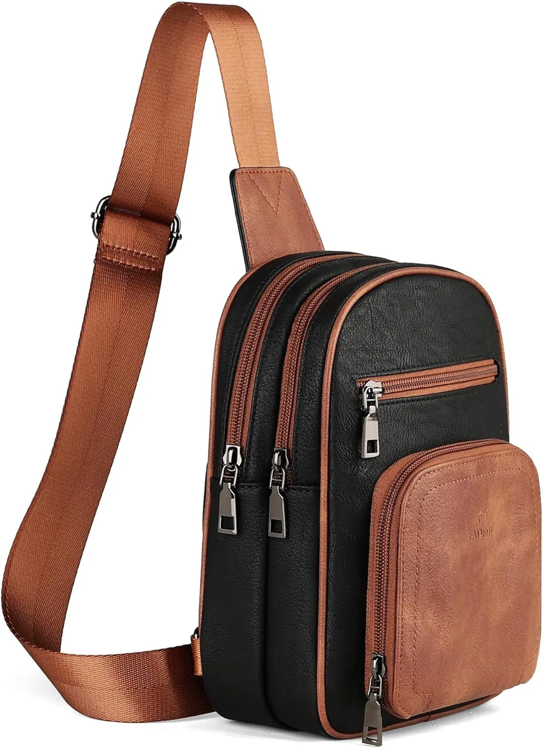 FADEON Sling Bags for Women Crossbody Bags, Designer PU Leather Sling Purse Multi-Pocket Packs with Card Slot Black Brown