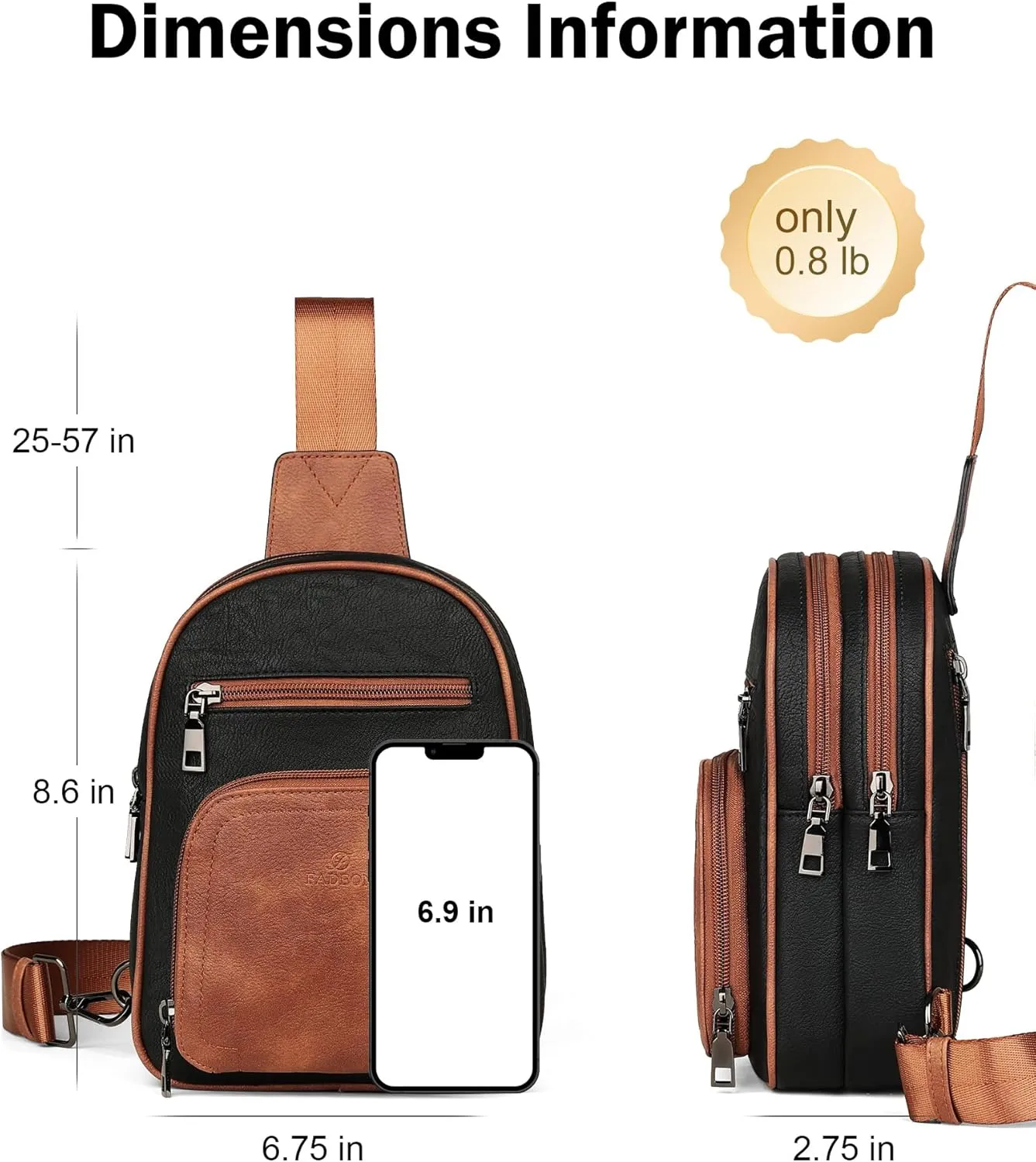 FADEON Sling Bags for Women Crossbody Bags, Designer PU Leather Sling Purse Multi-Pocket Packs with Card Slot Black Brown