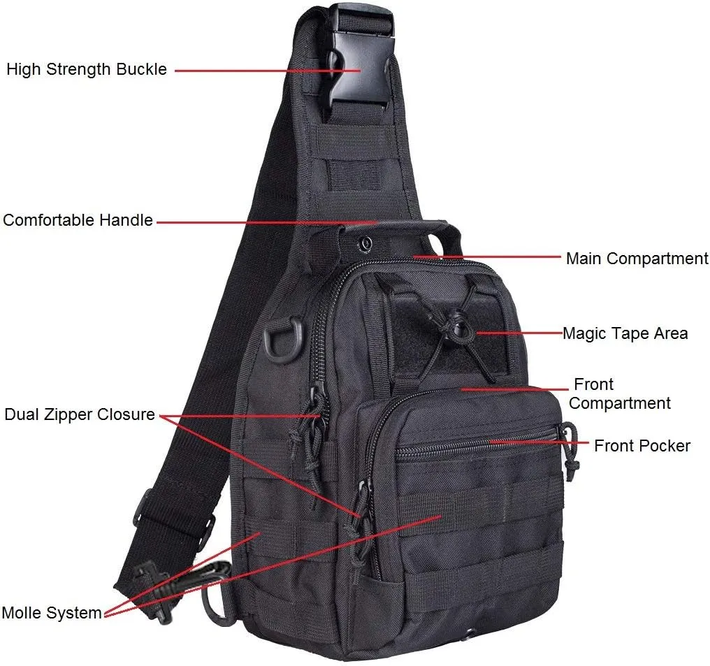 FAMI Outdoor Tactical Bag Backpack, Military Sport Bag Pack Sling Shoulder Backpack Tactical Satchel for Every Day Carry (Black 2 Packs)