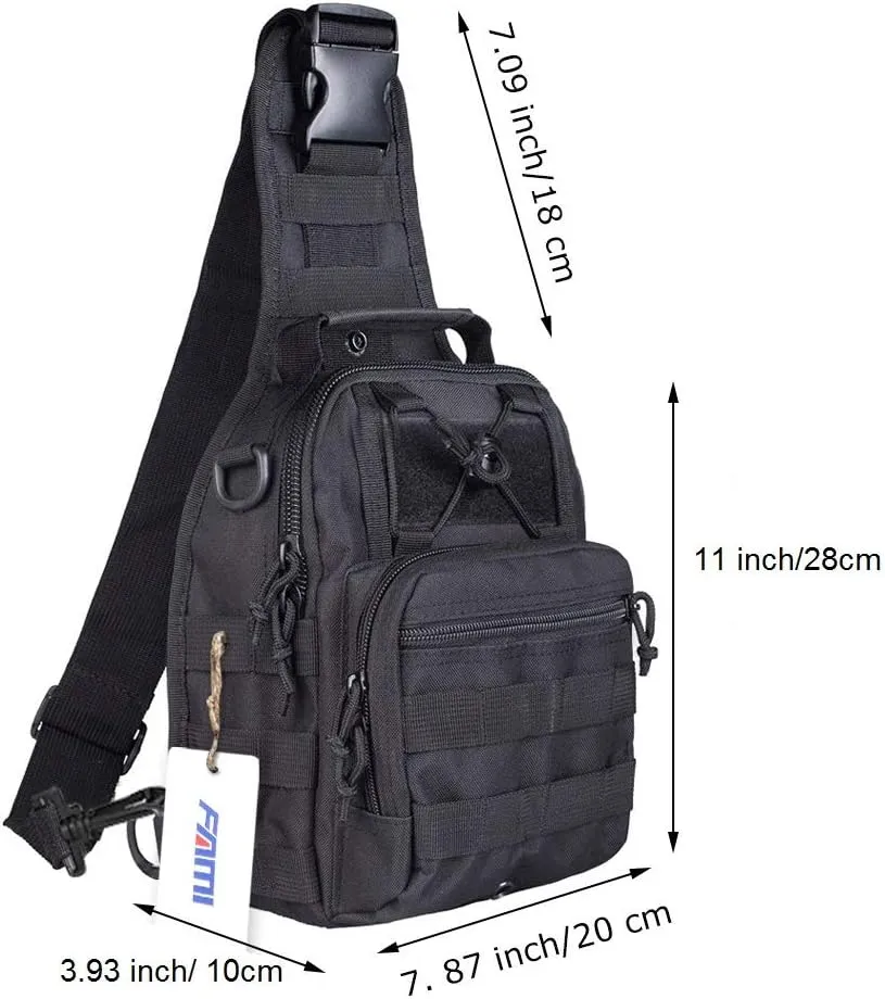 FAMI Outdoor Tactical Bag Backpack, Military Sport Bag Pack Sling Shoulder Backpack Tactical Satchel for Every Day Carry (Black 2 Packs)