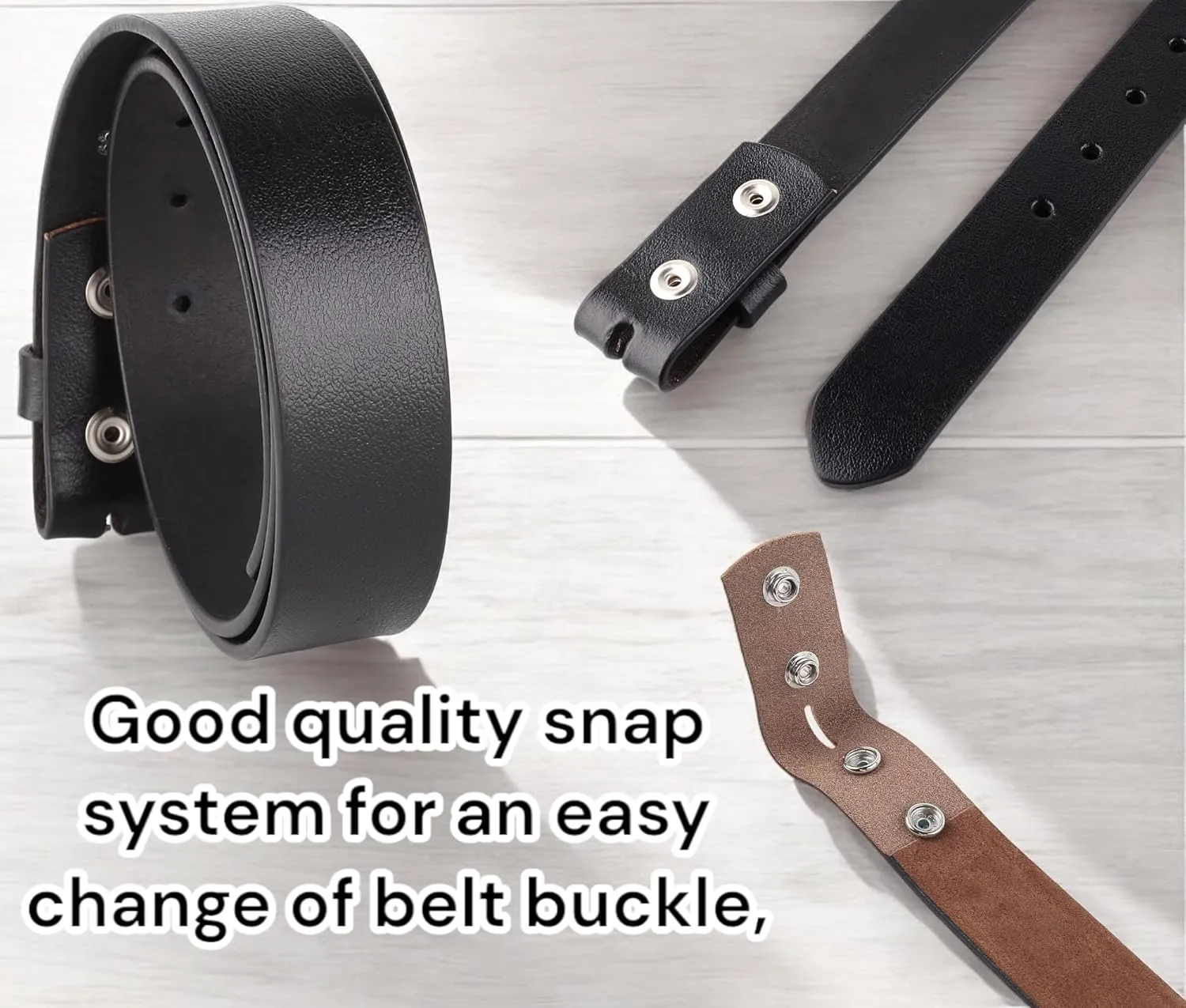 F&L CLASSIC Belt for Buckles 100% Full Grain One Piece Leather Belt, w/Snaps for Interchangeable Buckles,1.25" wide,