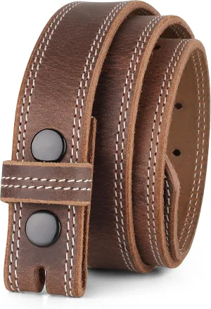 F&L CLASSIC Belt for Buckles 100% Full Grain One Piece Leather Belt, w/Snaps for Interchangeable Buckles,1.25" wide,