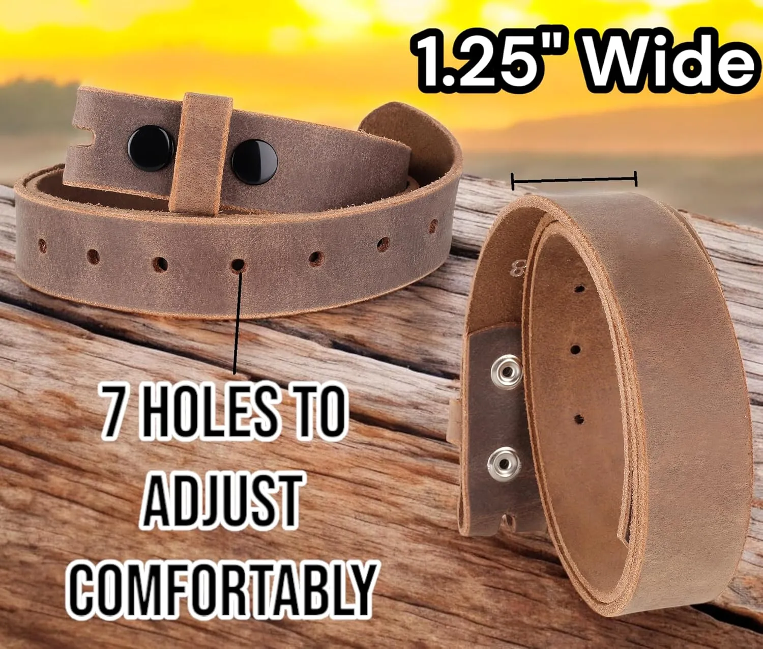 F&L CLASSIC Belt for Buckles 100% Full Grain One Piece Leather Belt, w/Snaps for Interchangeable Buckles,1.25" wide,