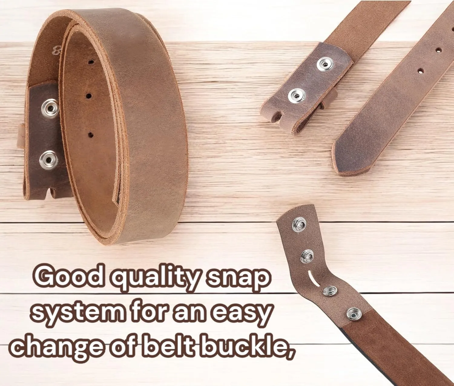 F&L CLASSIC Belt for Buckles 100% Full Grain One Piece Leather Belt, w/Snaps for Interchangeable Buckles,1.25" wide,