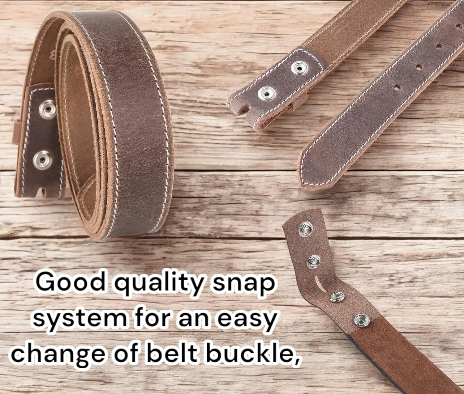 F&L CLASSIC Belt for Buckles 100% Full Grain One Piece Leather Belt, w/Snaps for Interchangeable Buckles,1.25" wide,
