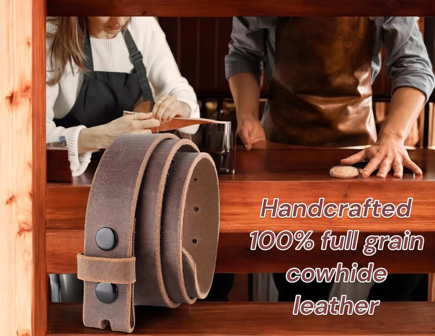 F&L CLASSIC Belt for Buckles 100% Full Grain One Piece Leather Belt, w/Snaps for Interchangeable Buckles,1.25" wide,