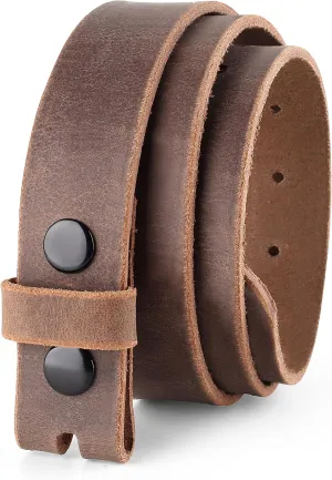 F&L CLASSIC Belt for Buckles 100% Full Grain One Piece Leather Belt, w/Snaps for Interchangeable Buckles,1.25" wide,
