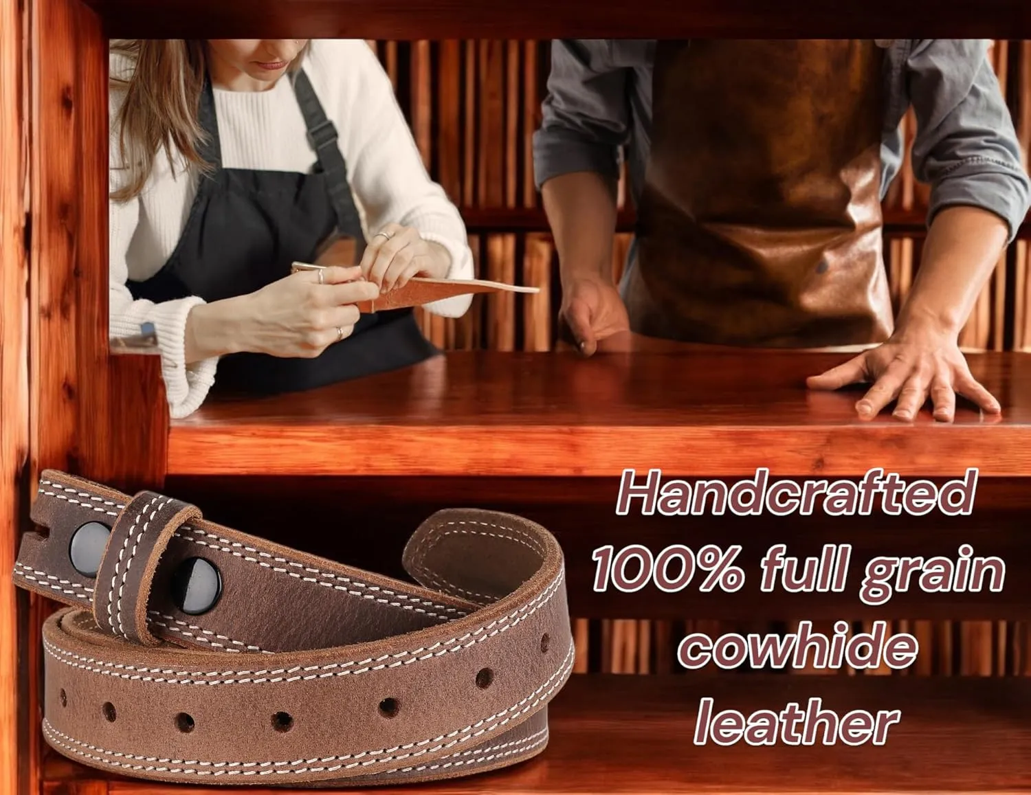 F&L CLASSIC Belt for Buckles 100% Full Grain One Piece Leather Belt, w/Snaps for Interchangeable Buckles,1.25" wide,