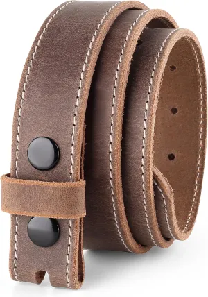 F&L CLASSIC Belt for Buckles 100% Full Grain One Piece Leather Belt, w/Snaps for Interchangeable Buckles,1.25" wide,