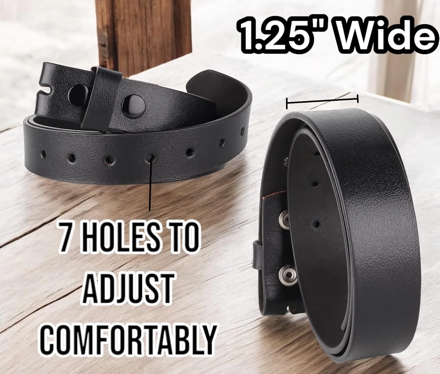 F&L CLASSIC Belt for Buckles 100% Full Grain One Piece Leather Belt, w/Snaps for Interchangeable Buckles,1.25" wide,