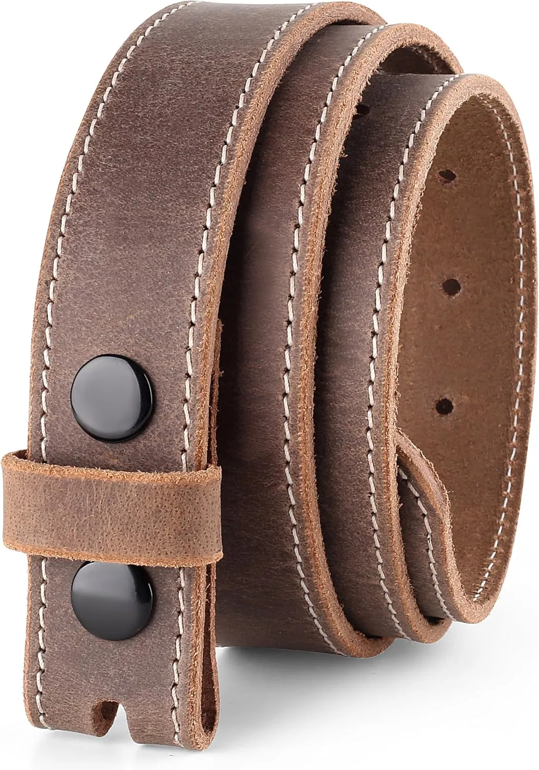 F&L CLASSIC Belt for Buckles 100% Full Grain One Piece Leather Belt, w/Snaps for Interchangeable Buckles,1.25" wide,