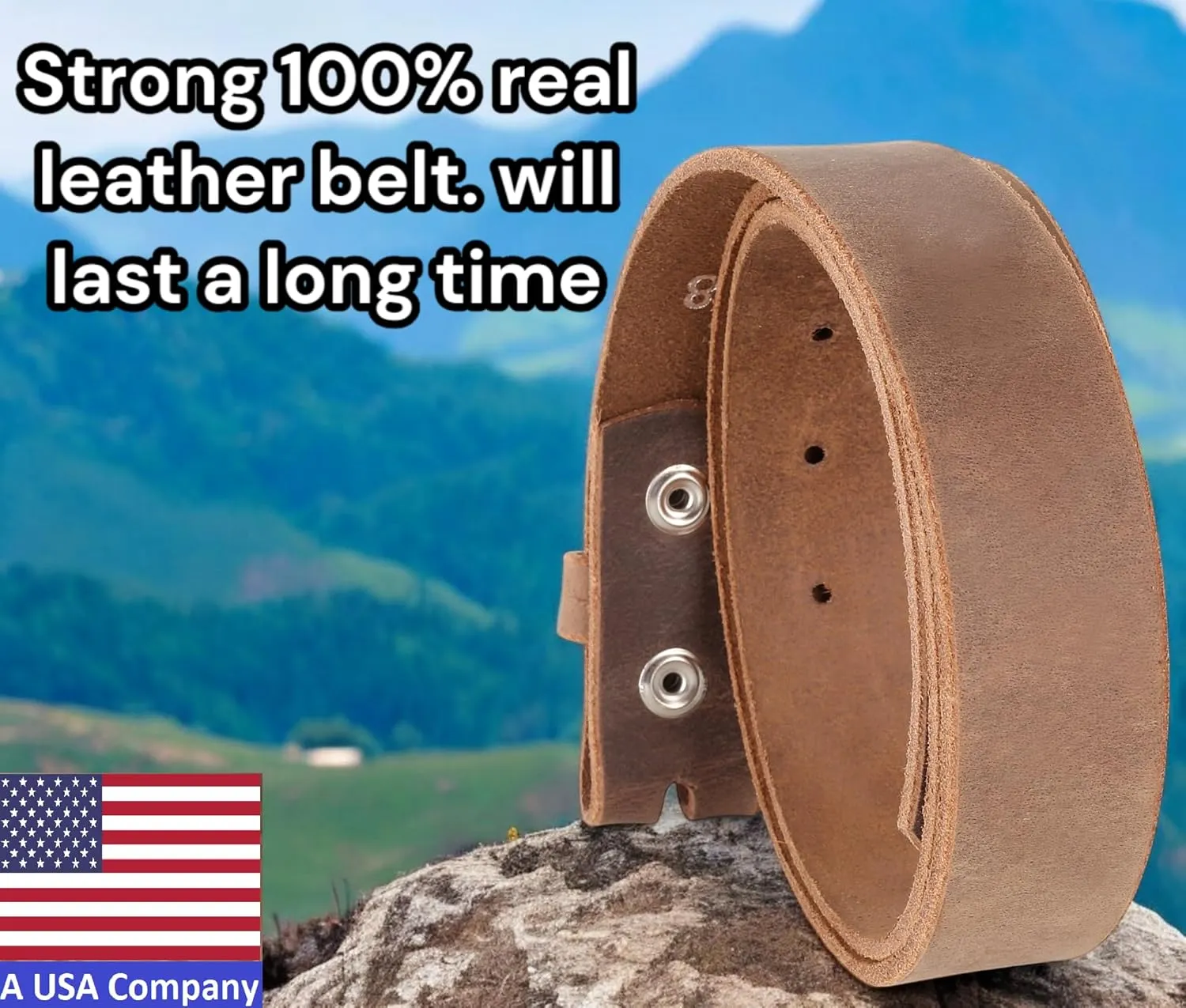 F&L CLASSIC Belt for Buckles 100% Full Grain One Piece Leather Belt, w/Snaps for Interchangeable Buckles,1.25" wide,