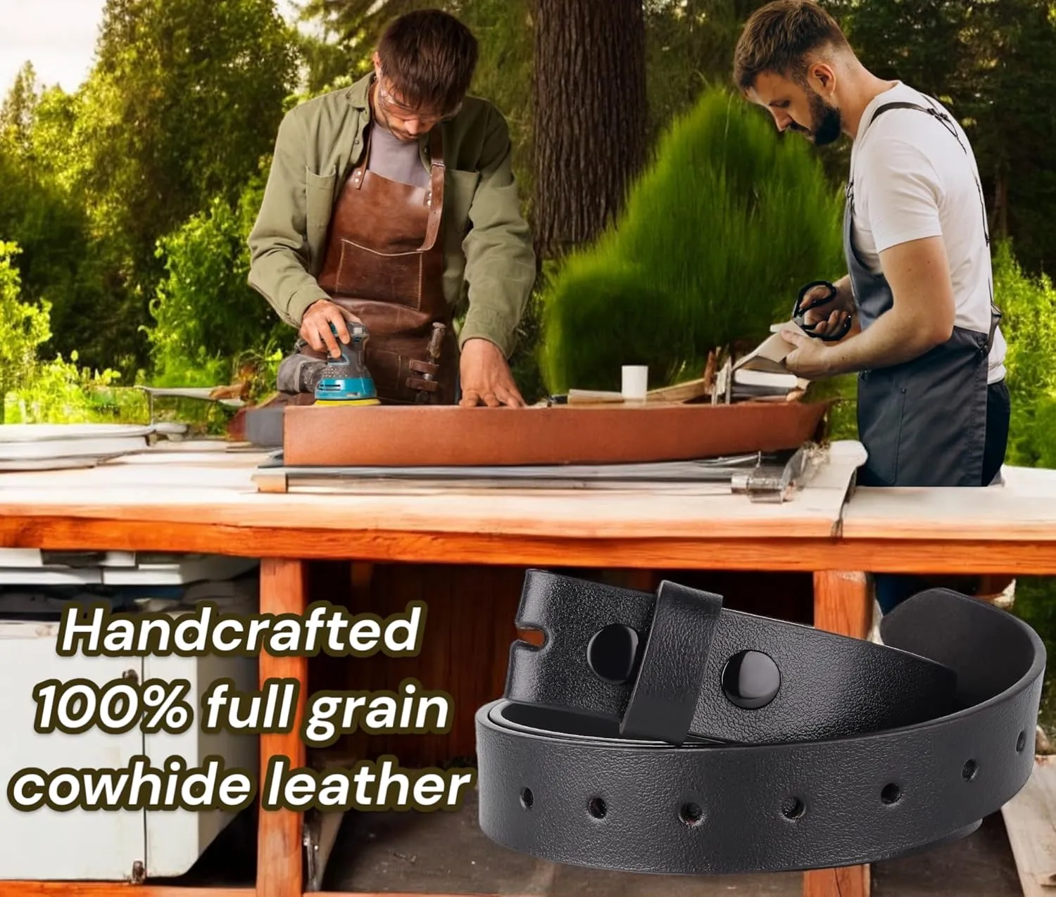 F&L CLASSIC Belt for Buckles 100% Full Grain One Piece Leather Belt, w/Snaps for Interchangeable Buckles,1.25" wide,