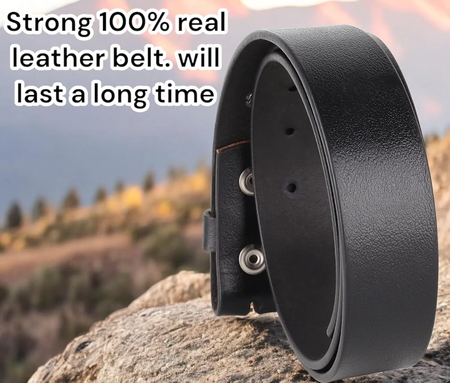 F&L CLASSIC Belt for Buckles 100% Full Grain One Piece Leather Belt, w/Snaps for Interchangeable Buckles,1.25" wide,