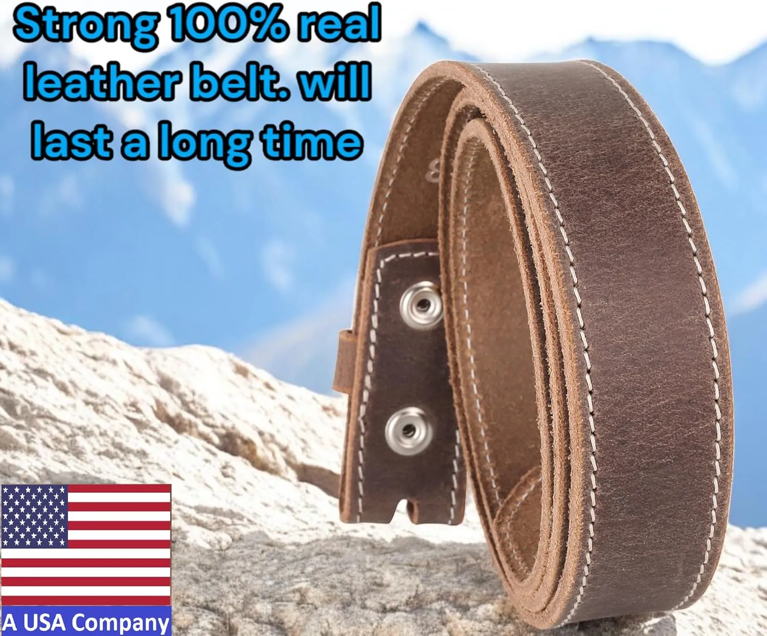 F&L CLASSIC Belt for Buckles 100% Full Grain One Piece Leather Belt, w/Snaps for Interchangeable Buckles,1.25" wide,