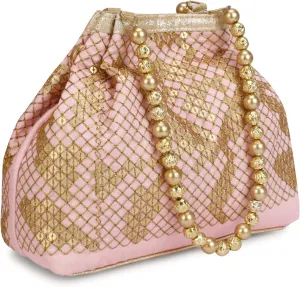 Fancy Haat Silk Ethnic Rajasthani Women's Potli Bag (Baby Pink)