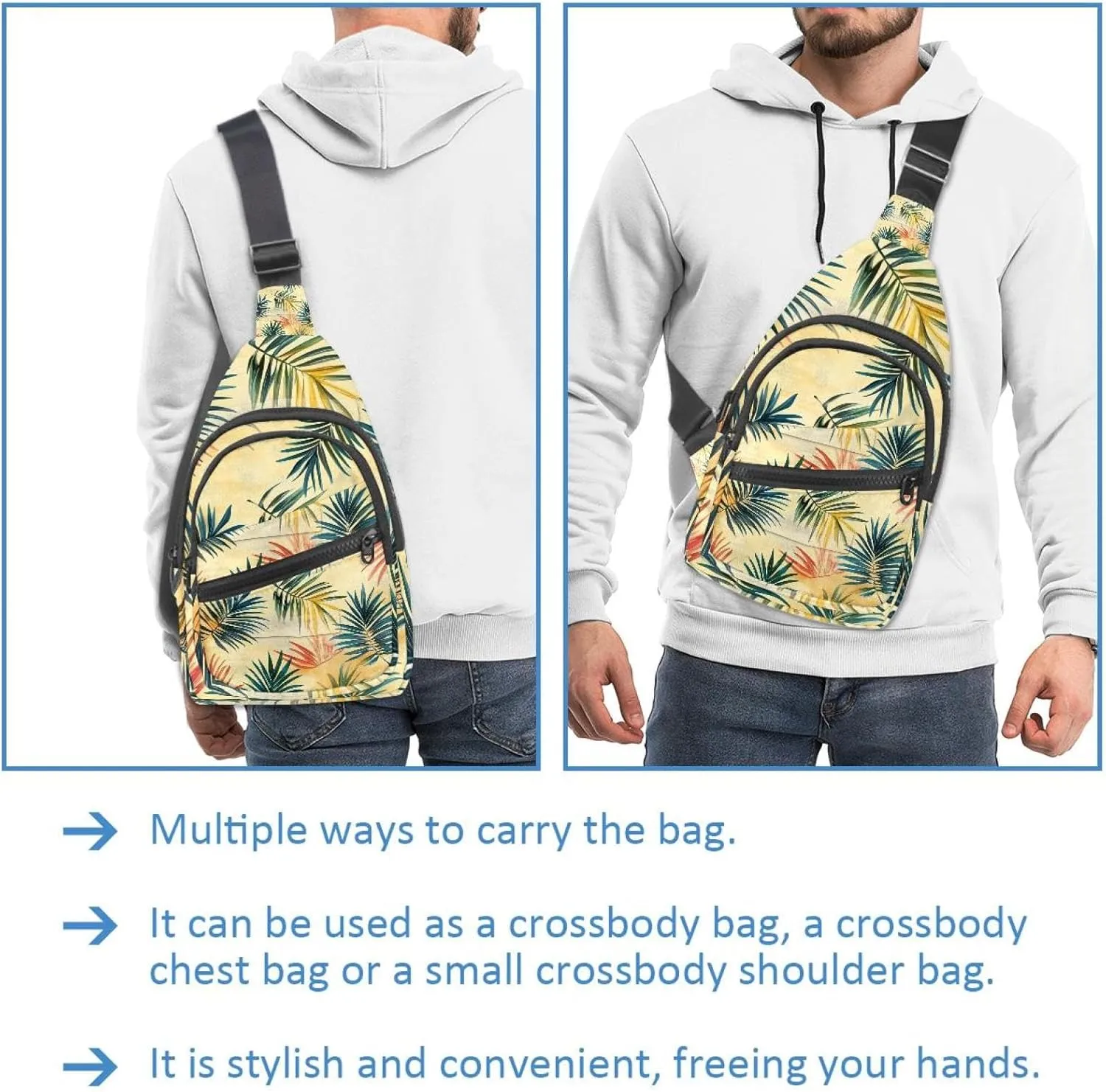 Fanny Pack Cross Body Bag for Outdoors Hiking Traveling, Tropical Palm Leaves