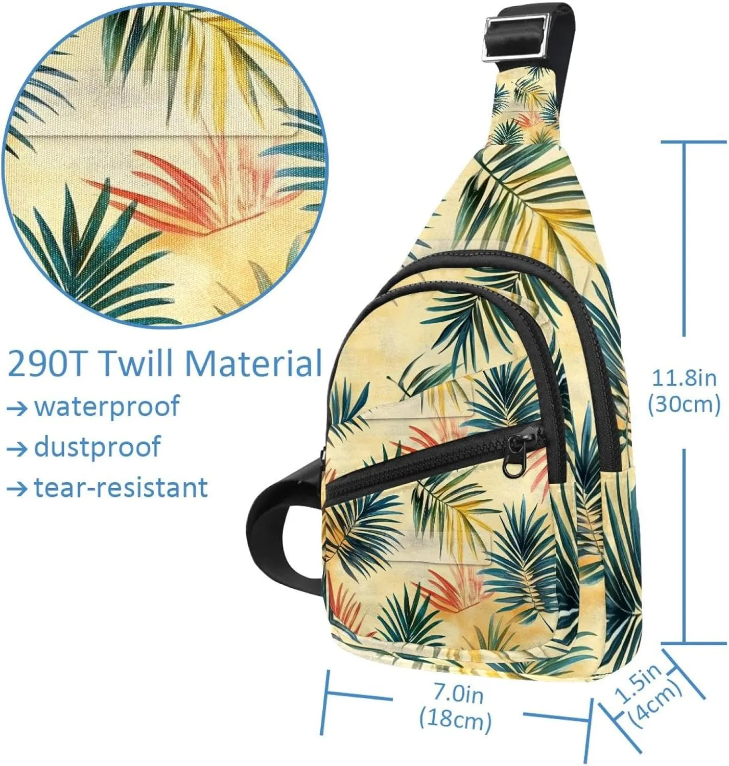 Fanny Pack Cross Body Bag for Outdoors Hiking Traveling, Tropical Palm Leaves