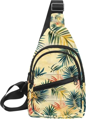 Fanny Pack Cross Body Bag for Outdoors Hiking Traveling, Tropical Palm Leaves