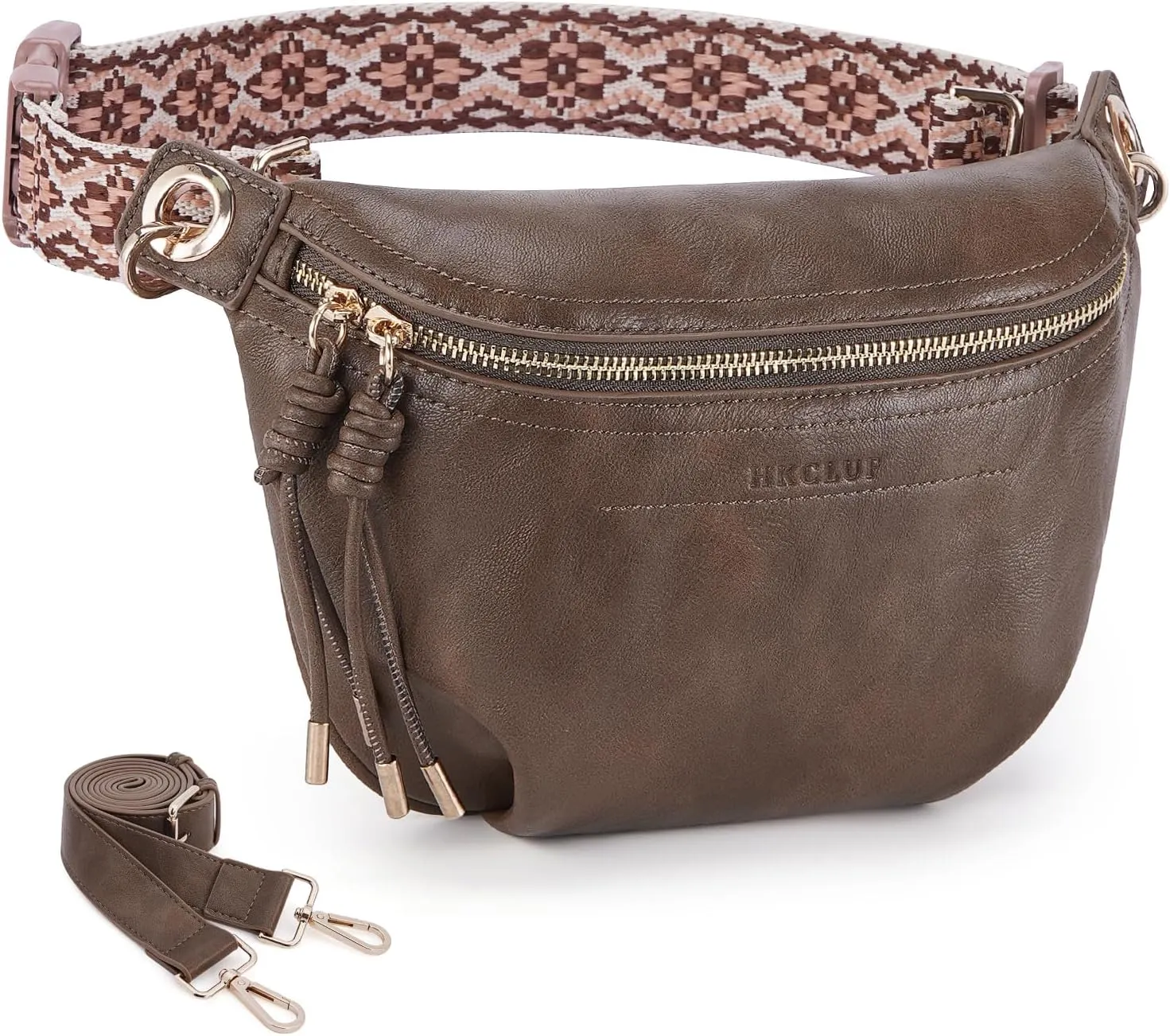 Fanny Pack Crossbody Bags for Women Vegan Leather Belt Bag Waist Pack Causal Chest Bum Bag Brown With 2 Straps