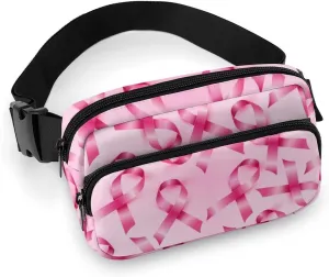 Fanny Pack Crossbody Belt Bag for Workout Hiking Cycling, Breast Cancer Ribbons Awareness Pink Waist Pouch for Men Women Water-resistant Hip Bum Bag with Adjustable Strap