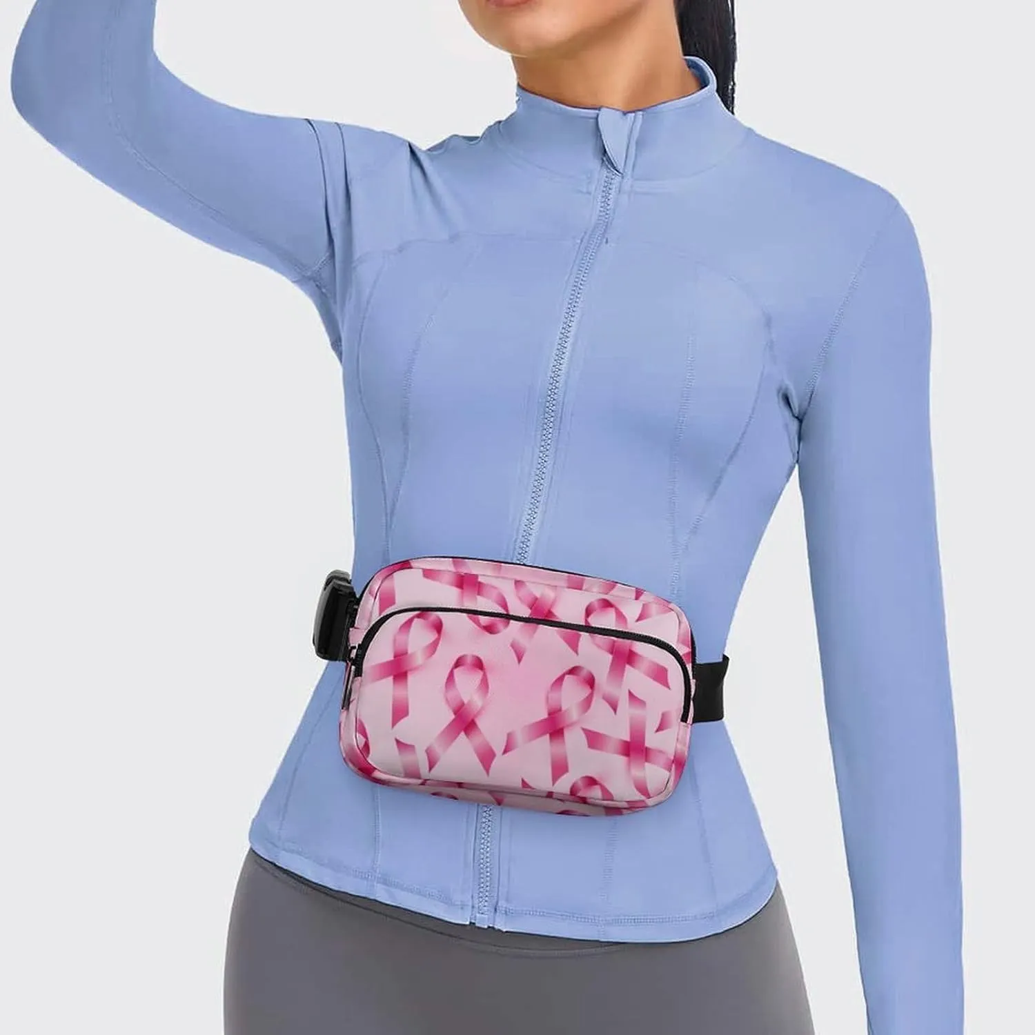 Fanny Pack Crossbody Belt Bag for Workout Hiking Cycling, Breast Cancer Ribbons Awareness Pink Waist Pouch for Men Women Water-resistant Hip Bum Bag with Adjustable Strap