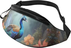 Fanny Pack for Men Women Crossbody Waist Bag Magic Forest Pond Peacock Belt Bag with Adjustable Strap Hip Bum Bag