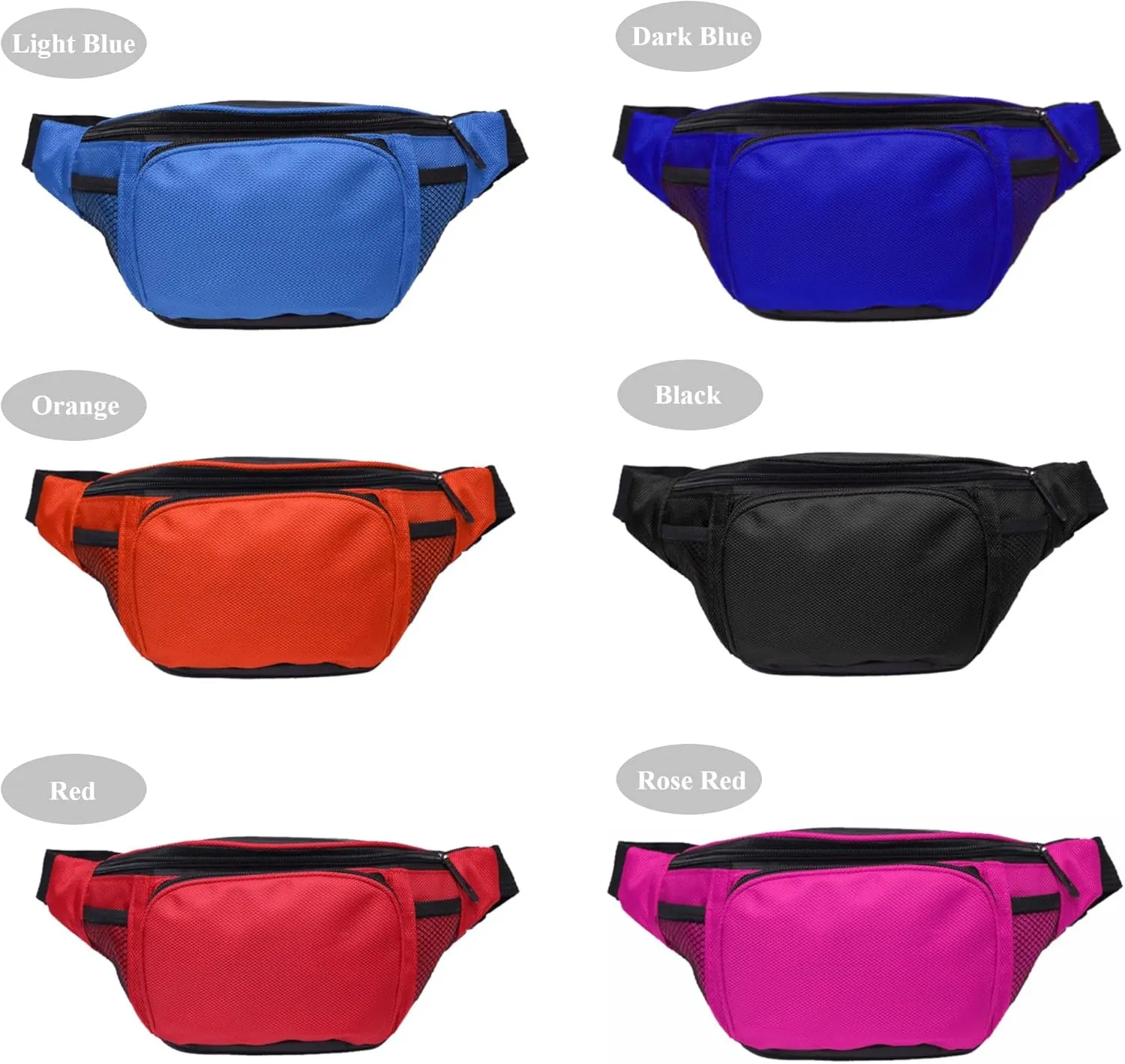 Fanny Pack For Men Women Nylon Zipper Waist Crossbody Waterproof Bag (Black)