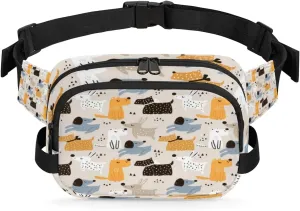 Fanny Pack for Women Men Abstract Dogs Crossbody Belt Bag with 3 Zipper Pockets Fashion Waterproof Waist Pack with Adjustable Strap for Travel Running Hiking Cycling