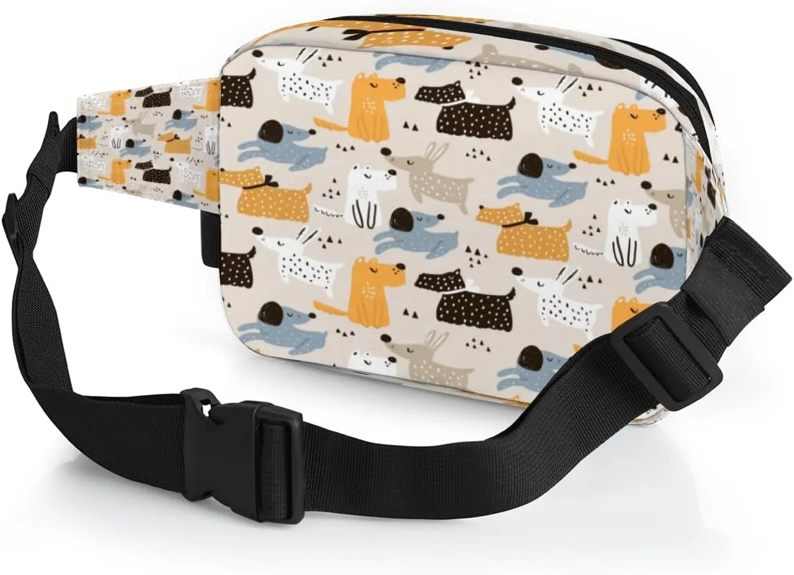 Fanny Pack for Women Men Abstract Dogs Crossbody Belt Bag with 3 Zipper Pockets Fashion Waterproof Waist Pack with Adjustable Strap for Travel Running Hiking Cycling