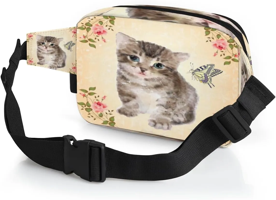 Fanny Pack for Women Men Animal Cat Paint Crossbody Belt Bag with 3 Zipper Pockets Fashion Waterproof Waist Pack with Adjustable Strap for Travel Running Hiking Cycling