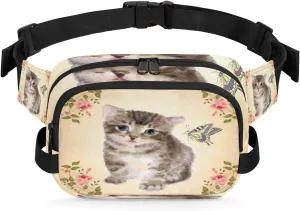 Fanny Pack for Women Men Animal Cat Paint Crossbody Belt Bag with 3 Zipper Pockets Fashion Waterproof Waist Pack with Adjustable Strap for Travel Running Hiking Cycling