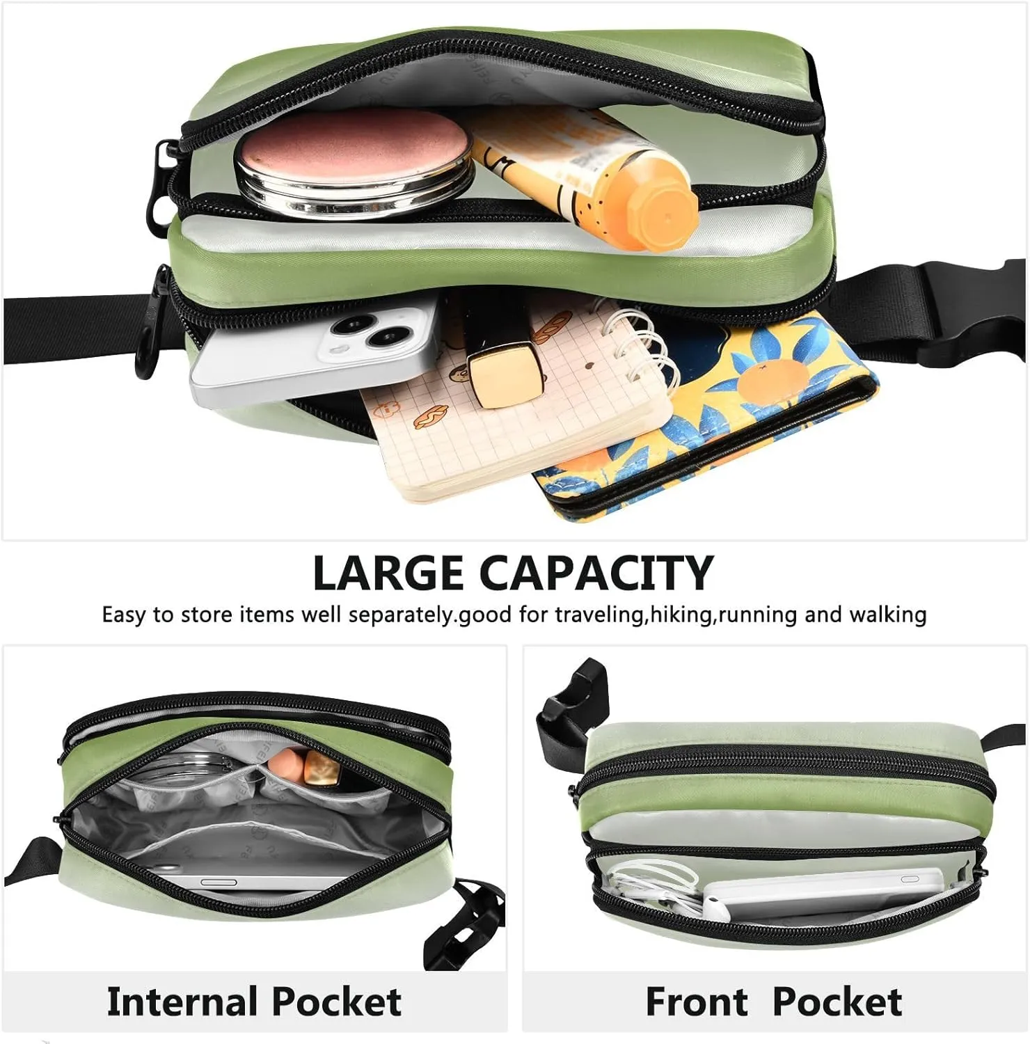 Fanny Pack for Women Men with Zipper Olive Drab Fashion Waist Pack, Small Cross Body bags for Running,Hiking,Cycling,Travel 20840-1