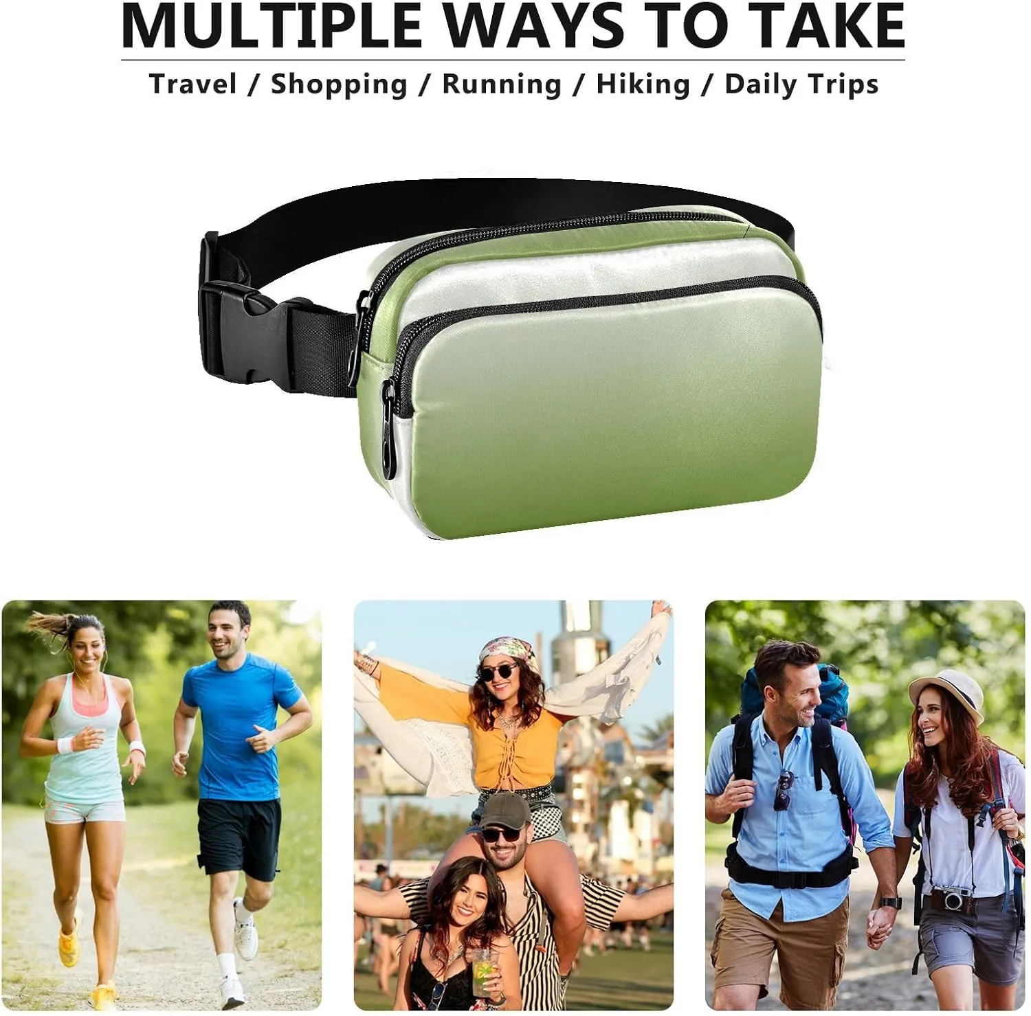 Fanny Pack for Women Men with Zipper Olive Drab Fashion Waist Pack, Small Cross Body bags for Running,Hiking,Cycling,Travel 20840-1