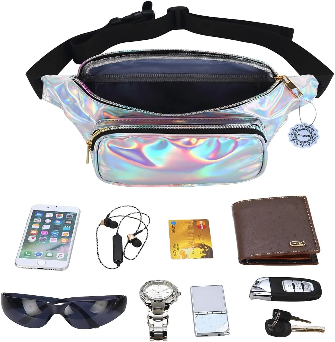 Fanny Pack for Women Party Waist Festival Money Belt Leather Pouch Concert Holographic Wallet Bum Bag Tote Silver
