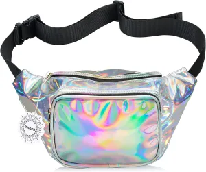 Fanny Pack for Women Party Waist Festival Money Belt Leather Pouch Concert Holographic Wallet Bum Bag Tote Silver