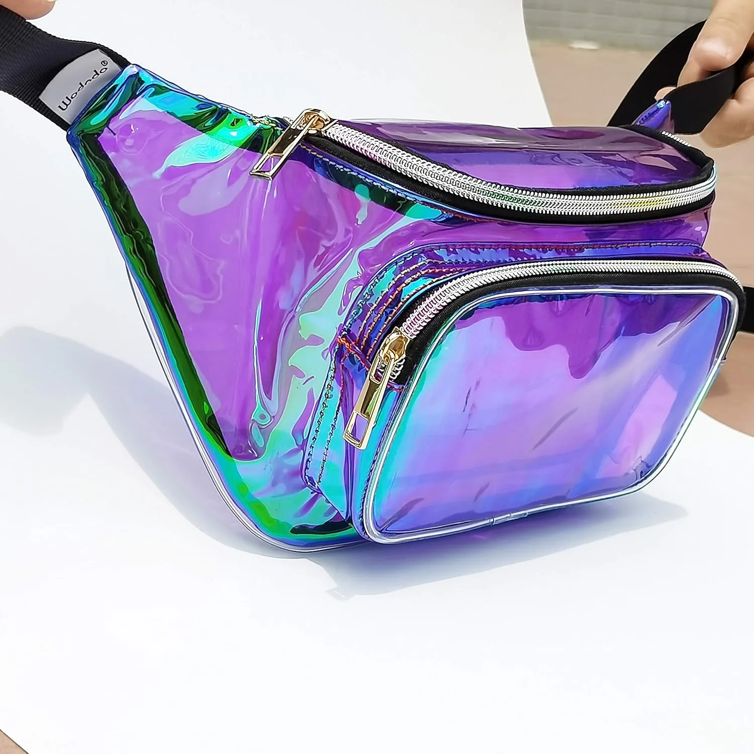Fanny Pack for Women Party Waist Festival Money Belt Leather Pouch Concert Holographic Wallet Bum Bag Translucent Purple