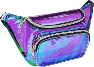Fanny Pack for Women Party Waist Festival Money Belt Leather Pouch Concert Holographic Wallet Bum Bag Translucent Purple