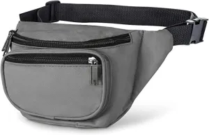 Fanny Pack, MISSMOON 3-Zipper Compartments Adjustable Waist Festival Workout Running Hiking Traveling Walking Sport Fishing Casual Hands-Free Wallets Crossbody Waist Pack Bag For Men Women GREY