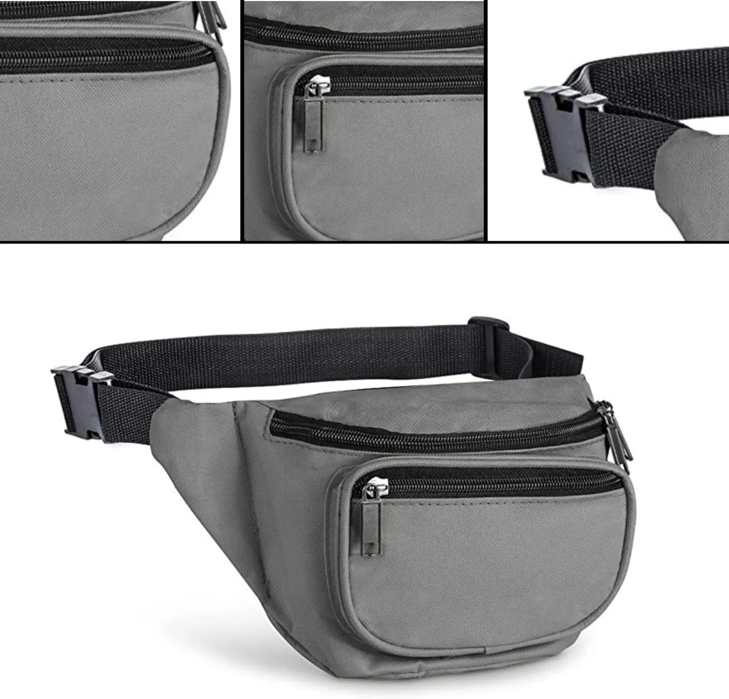 Fanny Pack, MISSMOON 3-Zipper Compartments Adjustable Waist Festival Workout Running Hiking Traveling Walking Sport Fishing Casual Hands-Free Wallets Crossbody Waist Pack Bag For Men Women GREY