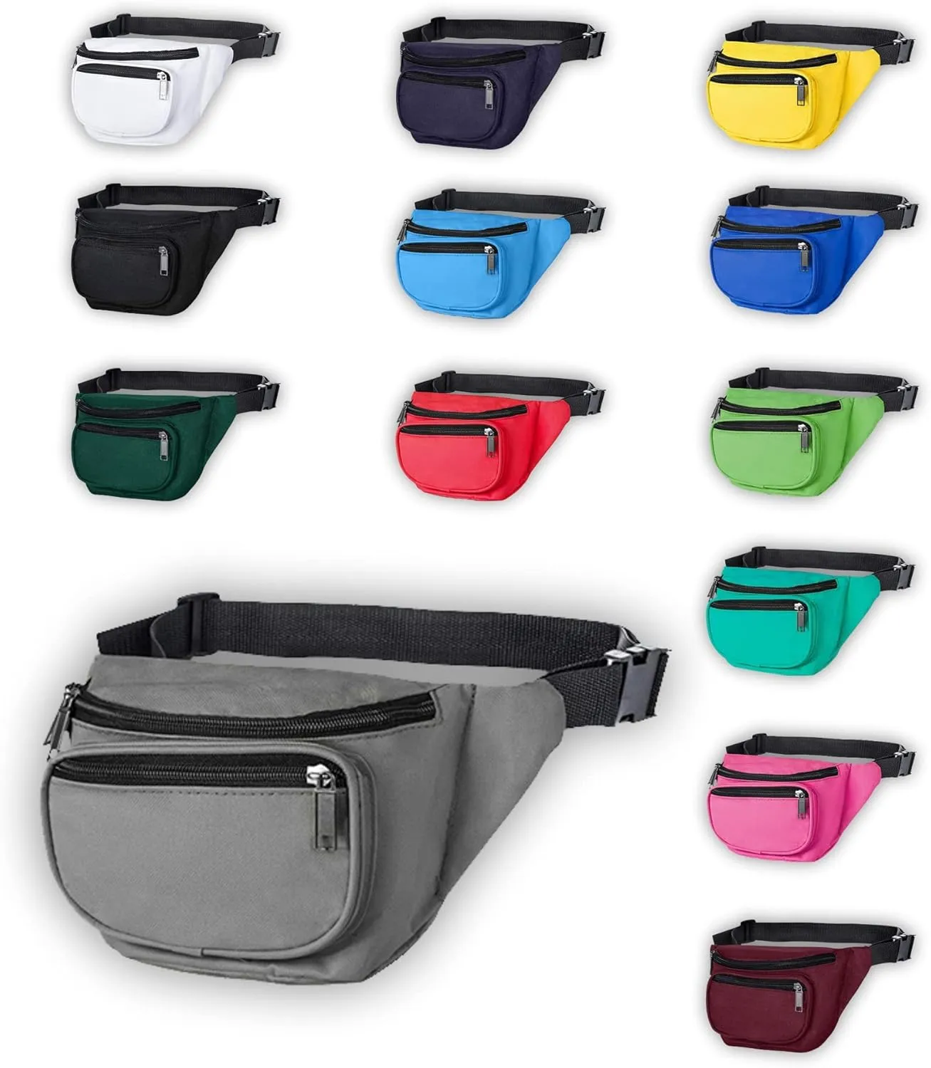 Fanny Pack, MISSMOON 3-Zipper Compartments Adjustable Waist Festival Workout Running Hiking Traveling Walking Sport Fishing Casual Hands-Free Wallets Crossbody Waist Pack Bag For Men Women GREY